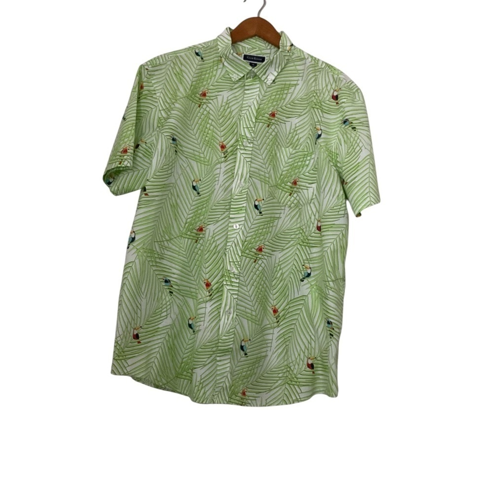 Club Room Tropical Short Sleeve Shirt XL Green Button Down Tucans Palm Hawaii